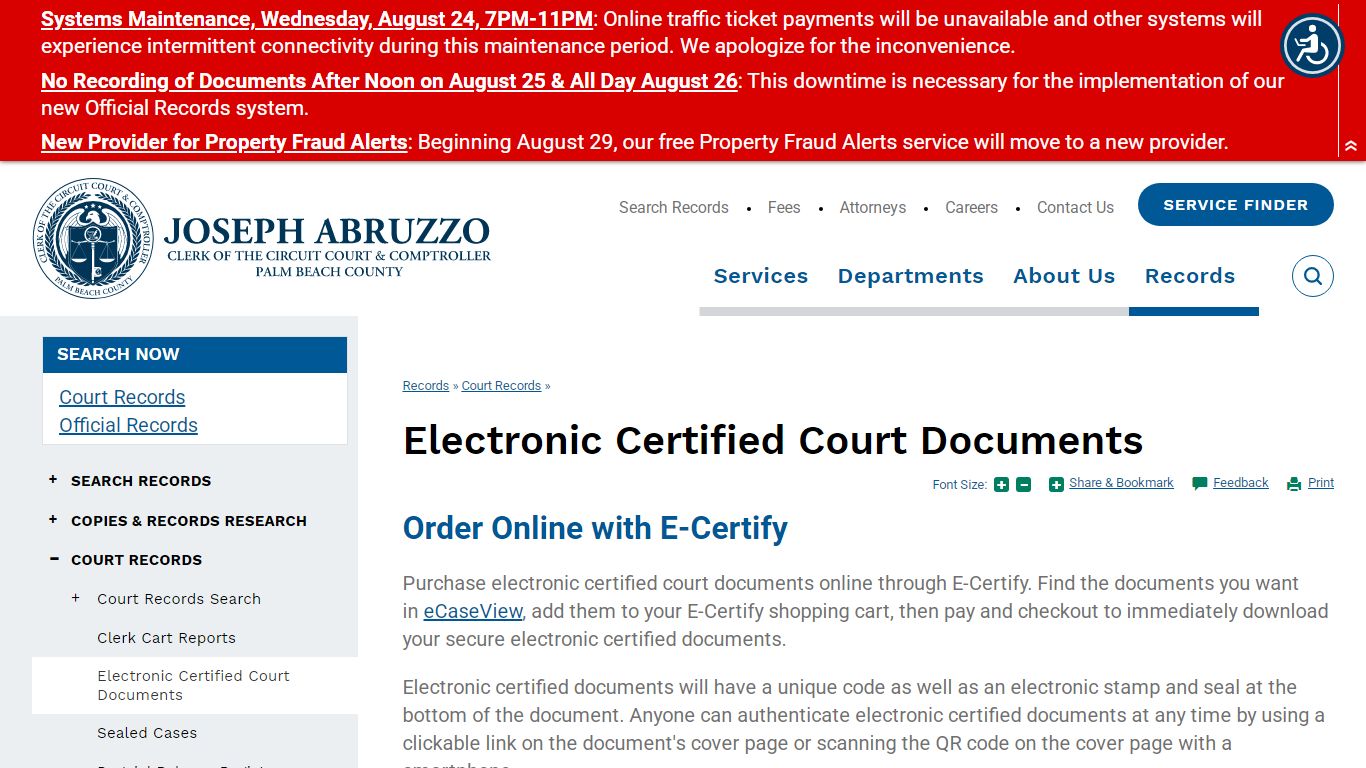 Electronic Certified Court Documents | Clerk of the Circuit Court ...